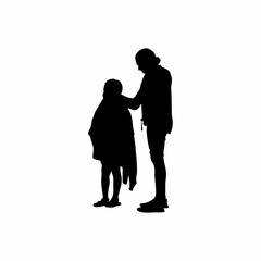 Silhouette of a caregiver comforting a sick child with a blanket isolated on white background