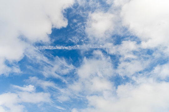 Sky with clouds. Cloudy skyscape background. Cloudscape sky background. Cloud in the sky. Background with cloud. Gloomy sky with overcast clouds. Skyscape and cloudscape. Rolling clouds