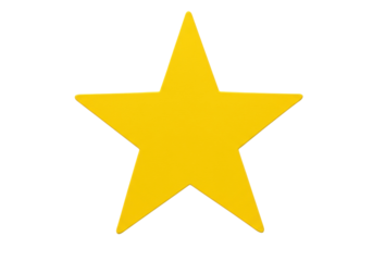 Bright yellow star PNG isolated on transparent background, classic five-point star shape for graphic design and decoration