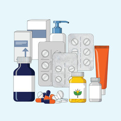 A collection of assorted medicine bottles pills and creams.