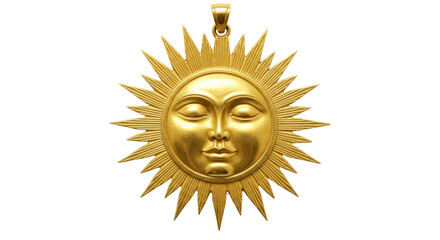 Golden sun face pendant isolated on transparent background, celestial jewelry design element for...