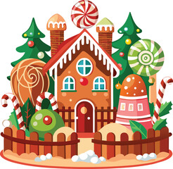 Christmas Gingerbread Villages festive cookie house with candy cane door frame