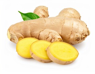 Fresh ginger root with slices and leaves (3)