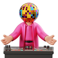 Disco DJ with a Mirror Ball Head 3D Character