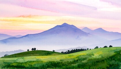 Obraz premium Pastel mountain landscape at sunrise