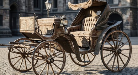 Fototapeta premium Vintage Horse-Drawn Carriage on Cobblestone Street.