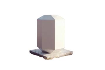 Geometric White Octagonal Prism on Pixelated Base with Transparent Background Illuminated by Soft Sunlight for Architectural Visualization and Abstract Design