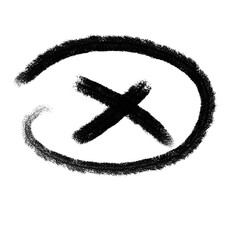 Hand drawn cross mark in circle isolated on transparent background with rough edges