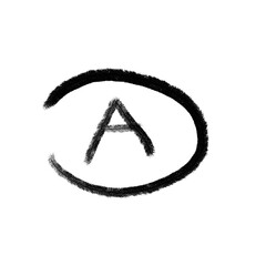 Letter a in a circle isolated on transparent background with charcoal texture