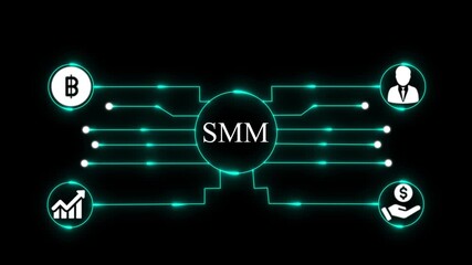 Digital Network Connecting Bitcoin Social Media Marketing and Business with the word SM in the center Keywords: Bitcoin, cryptocurrency, digital currency, finance, investment, SMM, social media - Powered by Adobe