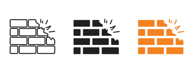 Demolition brick wall icon vector. construction and safety themes symbol. vector illustration.