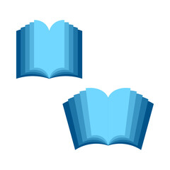 Open book illustration. Blue volume element. Vector education symbol. Reading object design.