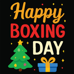 Obraz premium Happy Boxing Day Greeting with Gift Box and Ribbon