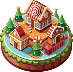 Christmas Gingerbread Villages festive cookie cottage with green trim and snowy roof