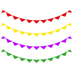 Fototapeta premium Bunting garland banner. Colored triangular flags. Party decoration detail. Vector festive element.