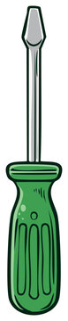 Vector illustration of a classic green flat head screwdriver tool for DIY and repair