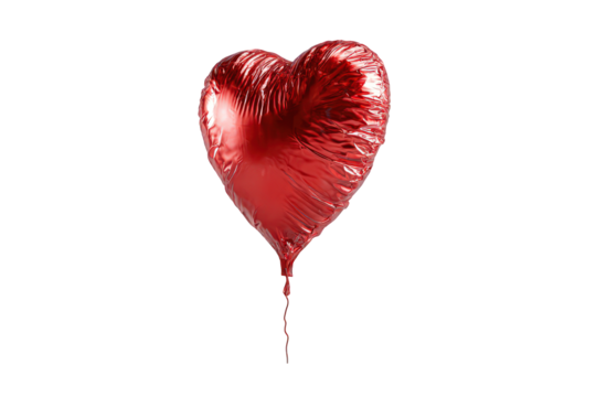 Shiny Red Heart Shaped Balloon on Transparent Background for Celebration or Love Concept Decoration Element in Digital Art and Design with Smooth Reflections and Soft Lighting