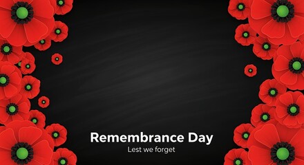 Vibrant red poppy flowers on a dark textured background, symbolizing peace and honor for Remembrance Day, a time to remember and reflect