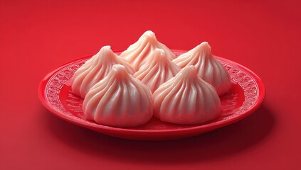 Delicious Modak Sweet Dumplings on Red Plate.