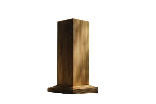 Abstract Golden Pillar Structure on Transparent Background with Vertical Lines Ornate Base and Dark Shadows Art Deco Style Decorative Geometric Object Minimalist Design with Shimmering Metallic