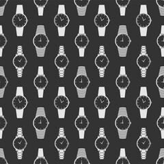 Seamless Pattern of Analog Wristwatches with Different Straps