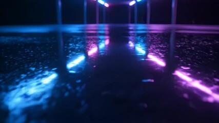 Vibrant Neon Lights Reflecting on Textured Wet Floor Surface - Powered by Adobe