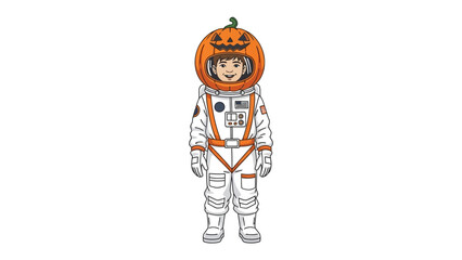 Spooky Space Explorer: A playful child in a Halloween costume, merging the fun of a carved pumpkin with the adventurous spirit of an astronaut.