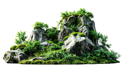 Rocky outcrop with green plants