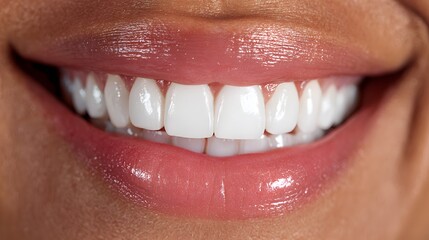 Fototapeta premium Perfect dental care concept with close-up of white teeth.Happy person smiling with clean and healthy teeth.Perfectly aligned teeth and beautiful lips close-up.