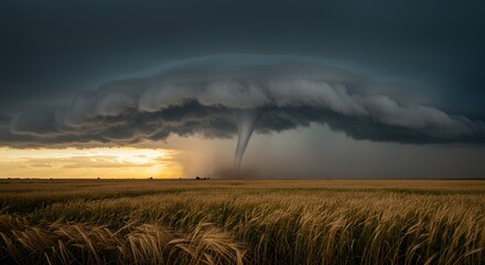 Dramatic sky and storm over a wheat field environmental weather phenomenon
