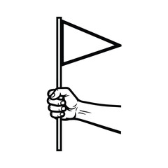 Hand holding a triangular flag pole