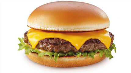 Delicious cheeseburger featuring juicy beef patty, melted cheese, and fresh lettuce, all nestled in soft bun