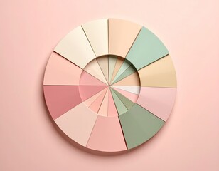 Obraz premium Pastel wheel of wedge segments on a pink surface