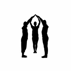 Group learning multiplication tables with trainer silhouette isolated on white background