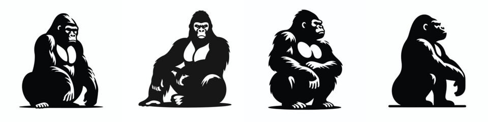 vector black and white silhouette of a gorilla