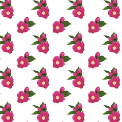 Seamless pattern camellia (Tsubaki) pink flower with green leaves