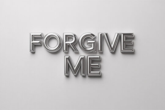Powerful silver 3D letters spell out 'FORGIVE ME' on a pristine surface, offering a sincere and emotional message for reconciliation and apology.