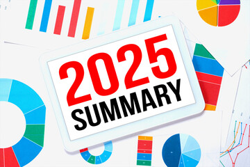 2025 summary, calendar cover, red numbers over white background