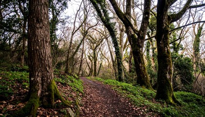 Naklejka premium Path winding through a dense woodland