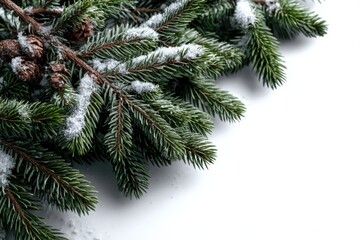Pine cones and red berries adorn the branches of the tree
