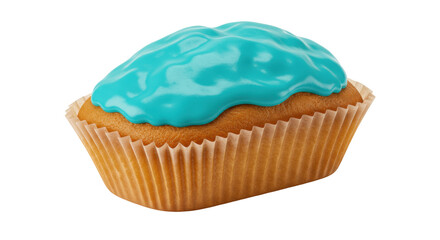 Delicious mini loaf cake with bright blue frosting isolated, sweet treat for dessert or snack in PNG format
