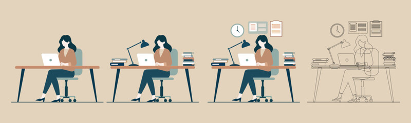 Female Office Worker with Laptop and Books Illustration