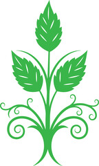 Elegant green leafy plant stem flourish design symbol for nature and growth