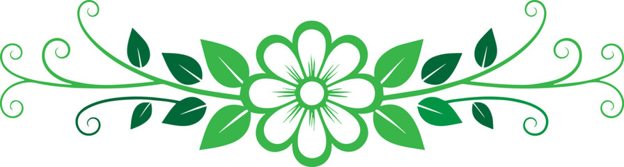 Elegant floral flourish decorative element with green leaves and subtle sparkle