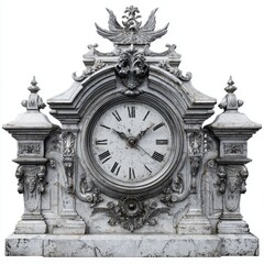 Intricate ornate marble mantel clock with Roman numerals and detailed carvings