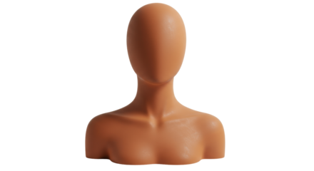 Tan mannequin head and torso isolated on white, fashion display for clothing and accessories presentation