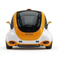 Naklejka premium Futuristic orange and white autonomous electric concept car sleek design studio shot isolated on white background