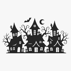 A set of Halloween houses with spooky details. The houses vary in size and feature.