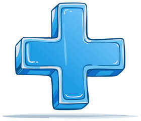 Obraz premium Shiny blue 3D plus sign icon in a glossy cartoon style. Vector illustration.