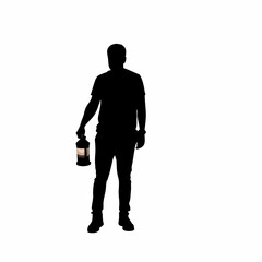 Silhouette of literacy trainer organizing night class with lantern isolated on white background